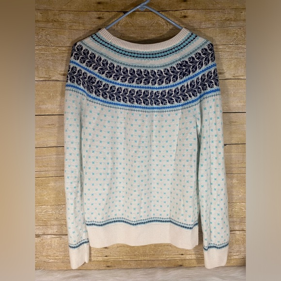 Talbots Sweater L Blue Fair Isle Lambswool Nordic - Picture 2 of 9